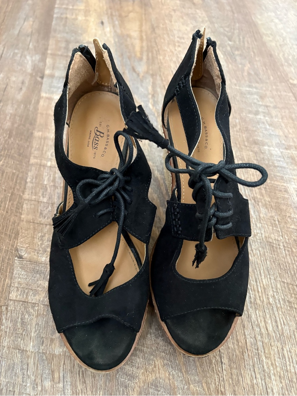 Bass Black Suede Lace-Up Heeled Sandals